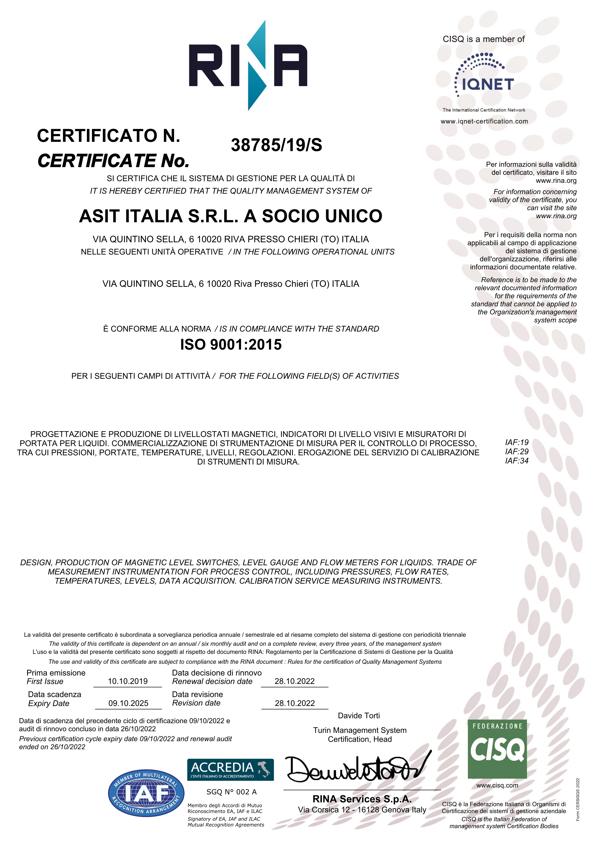 ISO9001:2015 - RICERTIFICAZIONE